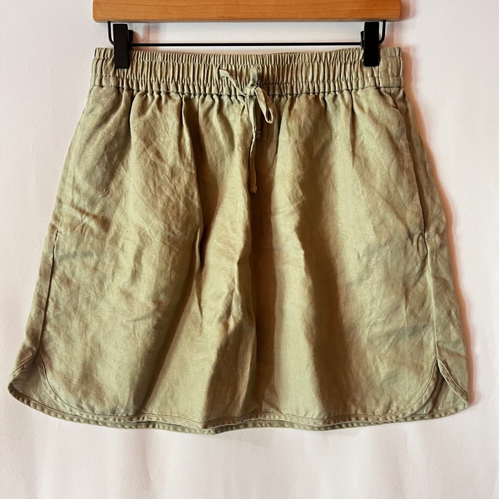 Madewell Sage Green Linen Pull-On Skirt Elastic Waist Pockets Size Small Cottage